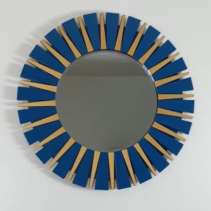 Round Wall Mirror Handmade Navy Blue and Gold